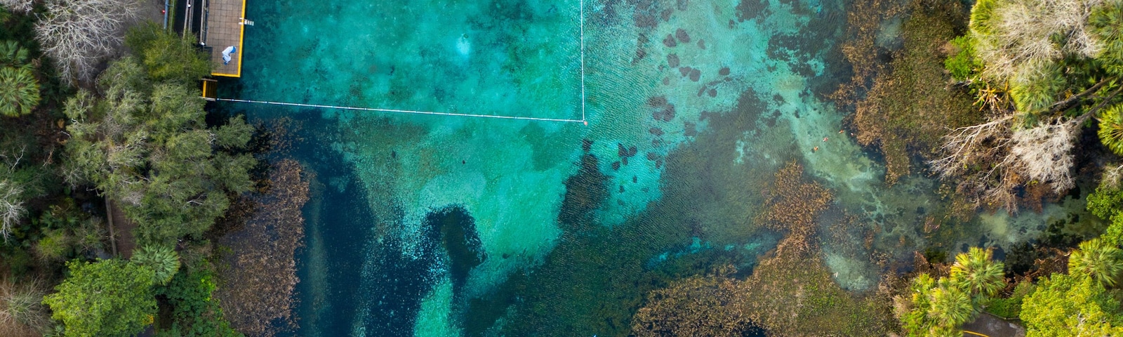 Beautiful aqua springs at Rainbow Springs State Park, Florida on a summer day, Aerial view