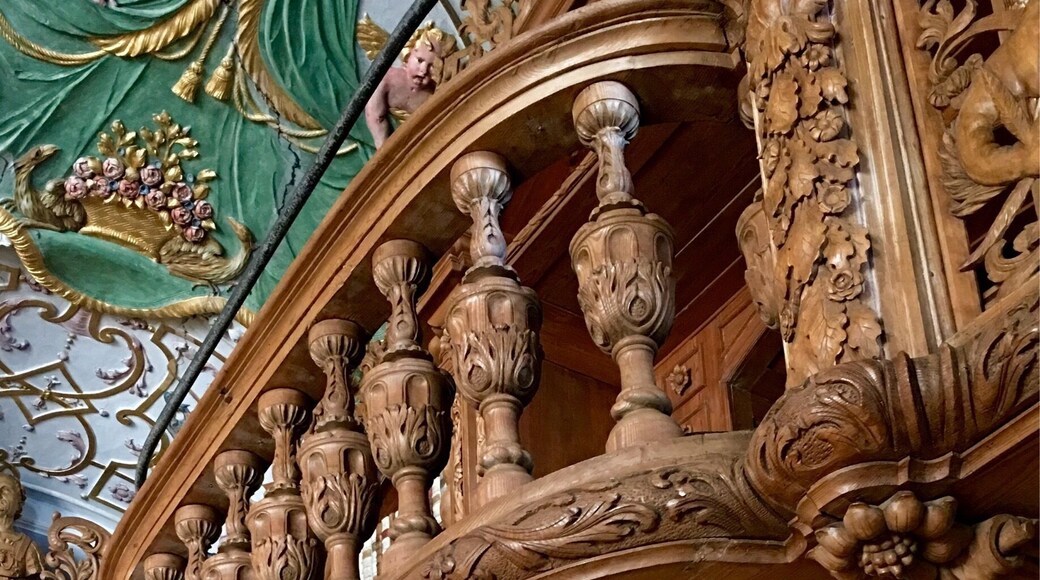 Wood carvings in the baroque library of Waldsassen Abbey, Northern Bavaria, Germany