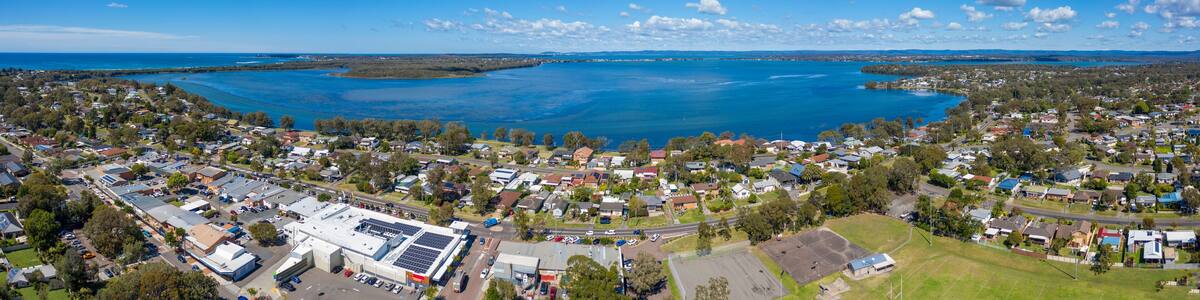 Aerial view of the township of Budgewoi in regional Australia