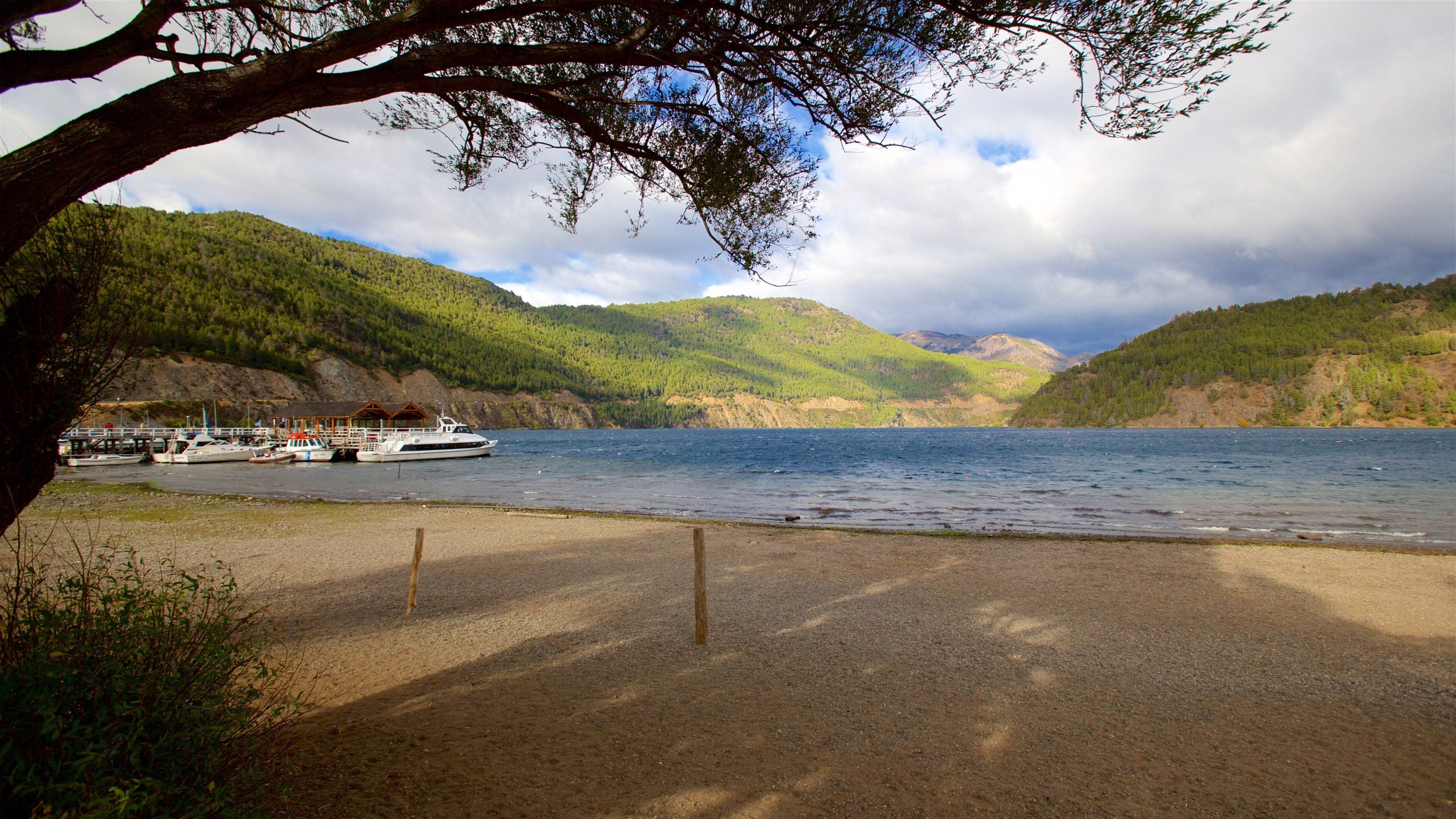 Lago Lacar featuring a bay or harbour and a lake or waterhole