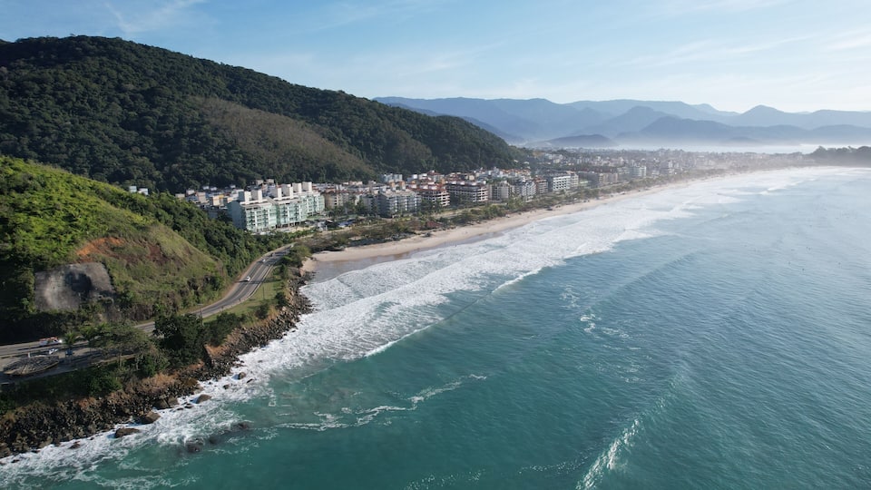 Aerial View of Ubatuba Beach Praia Grande. Ubatuba, Sao Paulo, Brazil