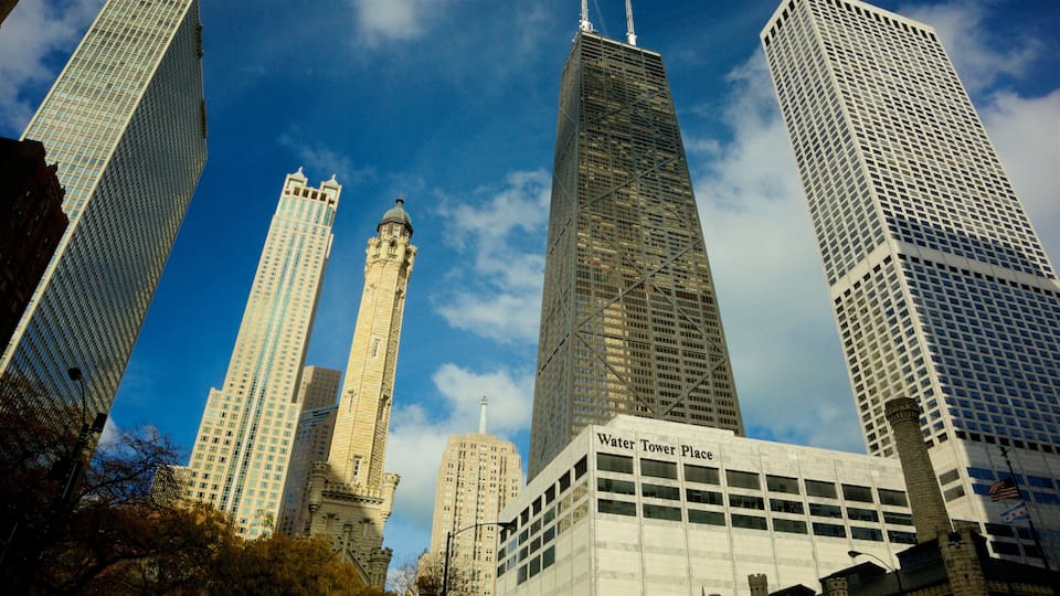 Centro de Chicago que incluye un edificio alto y una ciudad