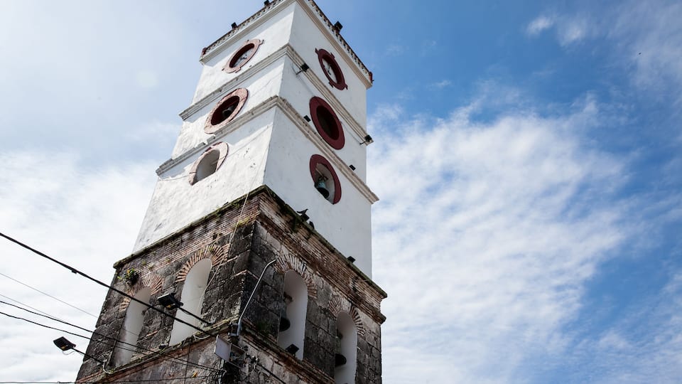 Bell tower of the San Sebastian Church built between 1553 and 1653 at the town of Mariquita in Colombia