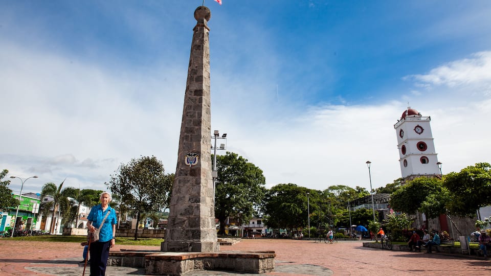 Senior woman at the Jose Celestino Mutis square in Mariquita in Colombia
