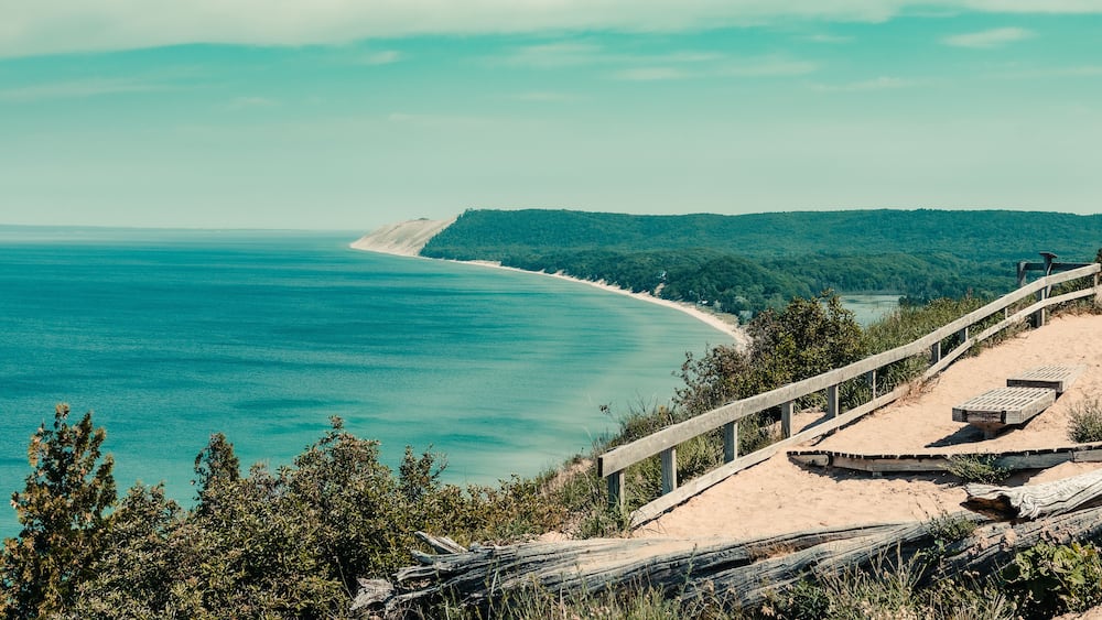 View of the Empire Bluff Overlook at Sleeping Bear National Lakeshore in Honor, Michigan