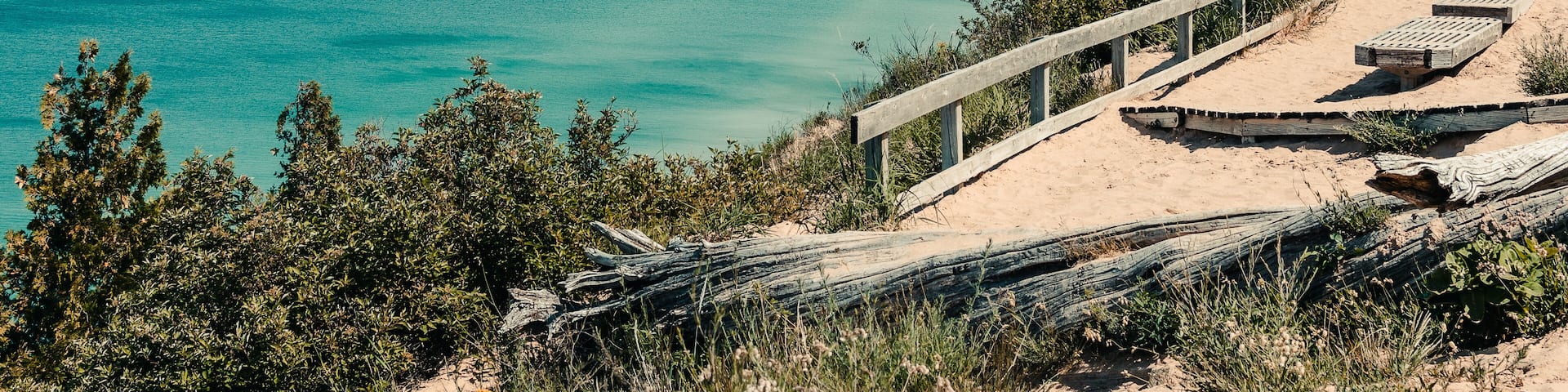View of the Empire Bluff Overlook at Sleeping Bear National Lakeshore in Honor, Michigan