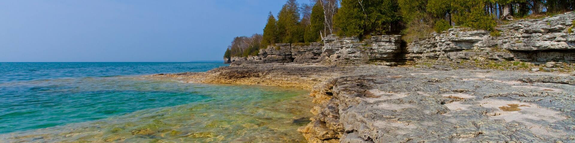 Limestone Ledges and Bluffs Along The Lake Michigan Shoreline at Cave Point County Park, Door County, Wisconsin, USA