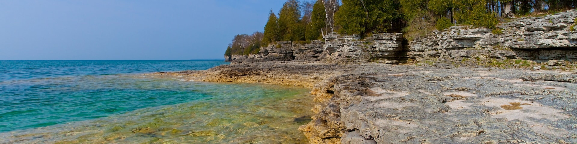 Limestone Ledges and Bluffs Along The Lake Michigan Shoreline at Cave Point County Park, Door County, Wisconsin, USA