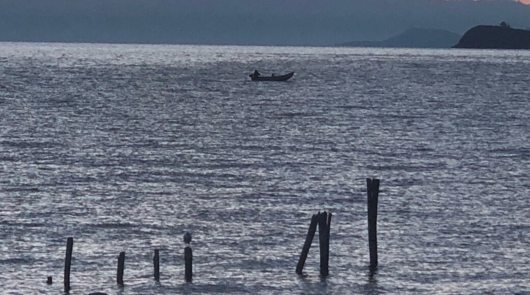 Nice sunrise view of the royal chains of volcanoes and snow cap mountains