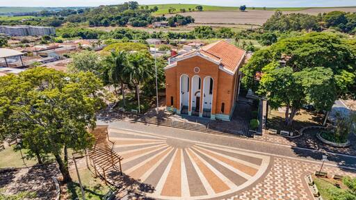 Serrana / São Paulo / Brazil - April 24, 2022 : square and Mother Church of the city of Serrana, countryside of São Paulo.
