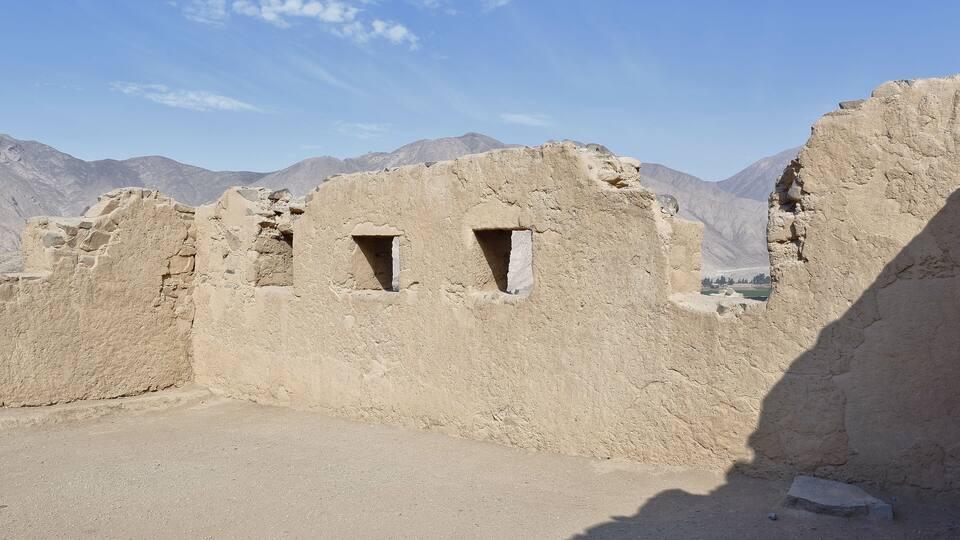 View of the ancient ruins of the archeological zone Huaycan de Cieneguilla. Lima Peru