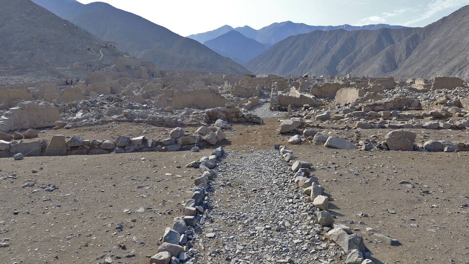 View of the ancient ruins of the archeological zone Huaycan de Cieneguilla. Lima Peru