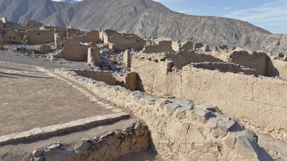View of the ancient ruins of the archeological zone Huaycan de Cieneguilla. Lima Peru