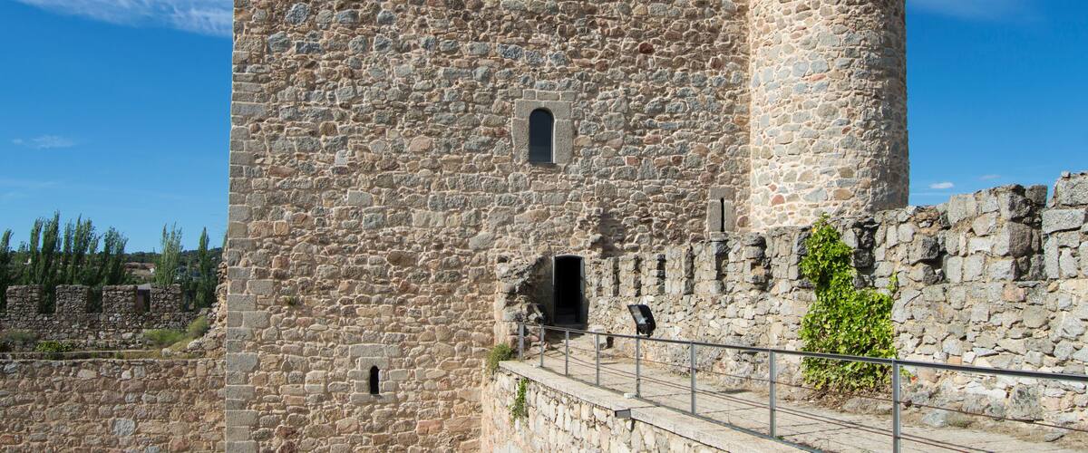 A stone castle with a tall tower and battlements.