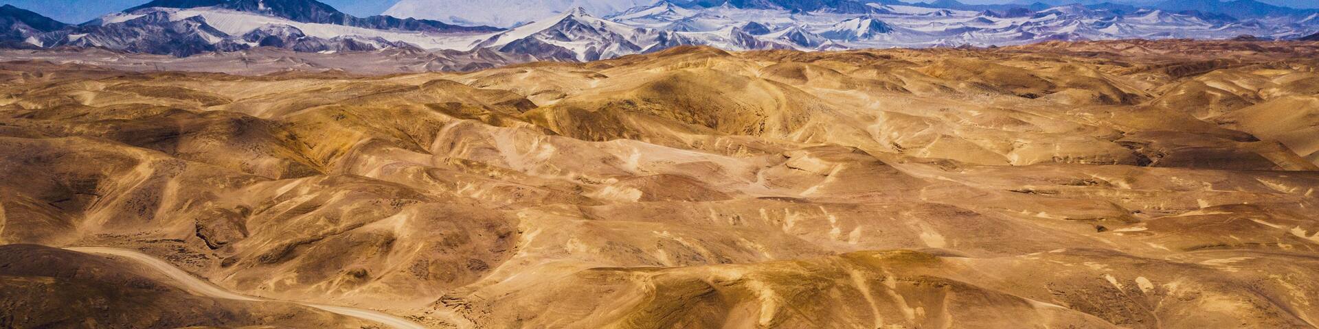 Panoramic aerial view of the desert in Huarmey, North of Lima, Peru.
