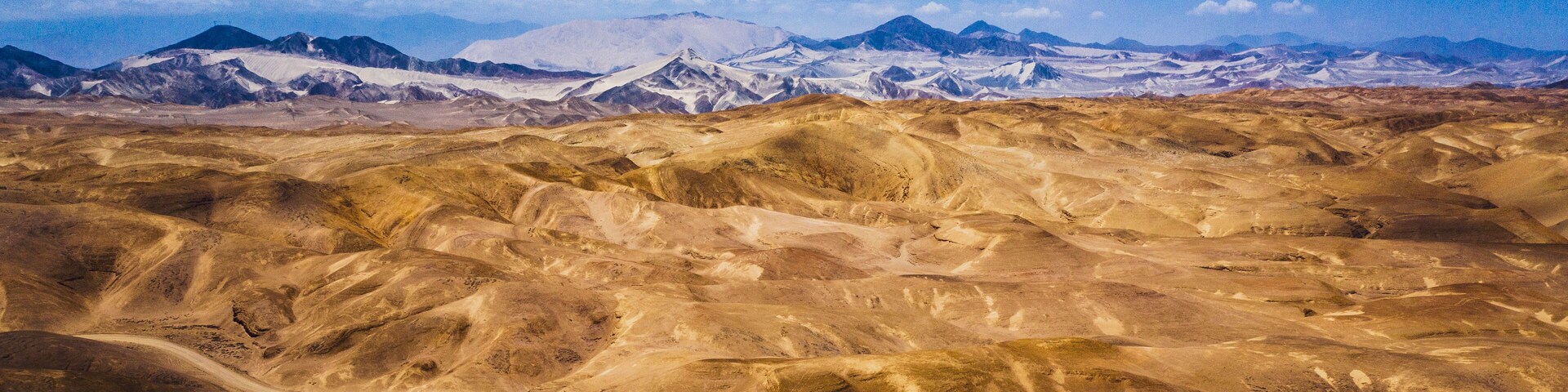 Panoramic aerial view of the desert in Huarmey, North of Lima, Peru.