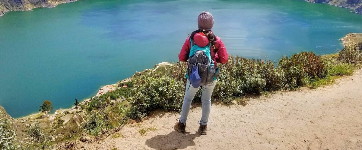 Hiking down Quilotoa Crater Lake in Ecuador.