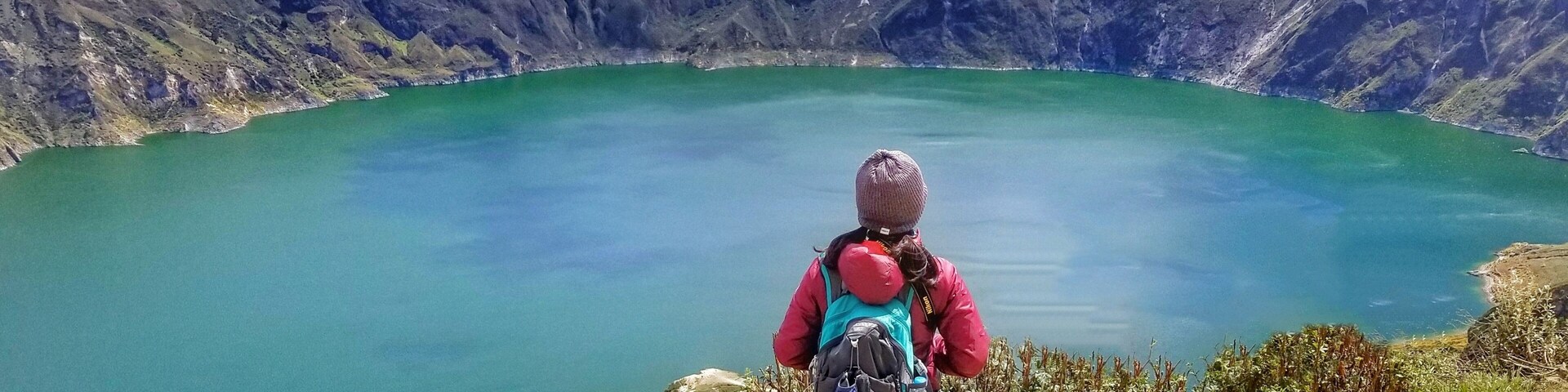 Hiking down Quilotoa Crater Lake in Ecuador.
