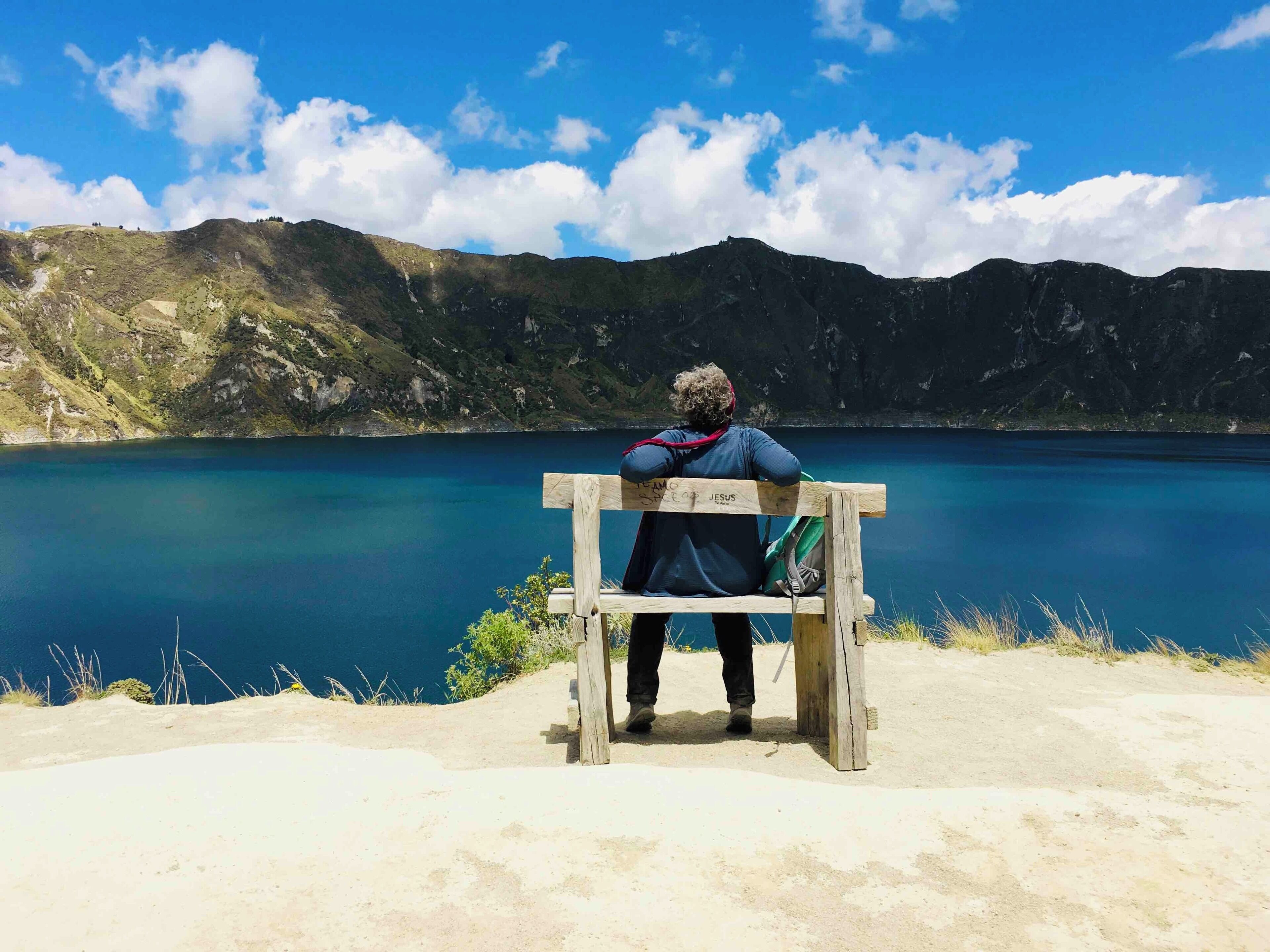 Volcanic lagoon in Ecuador- spectacular and stunning turquoise color lake. 800 years ago was formed after a catastrophic eruption.