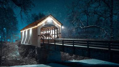 Snowy Bridge Winter Evening | Eagle Point, Southern Oregon