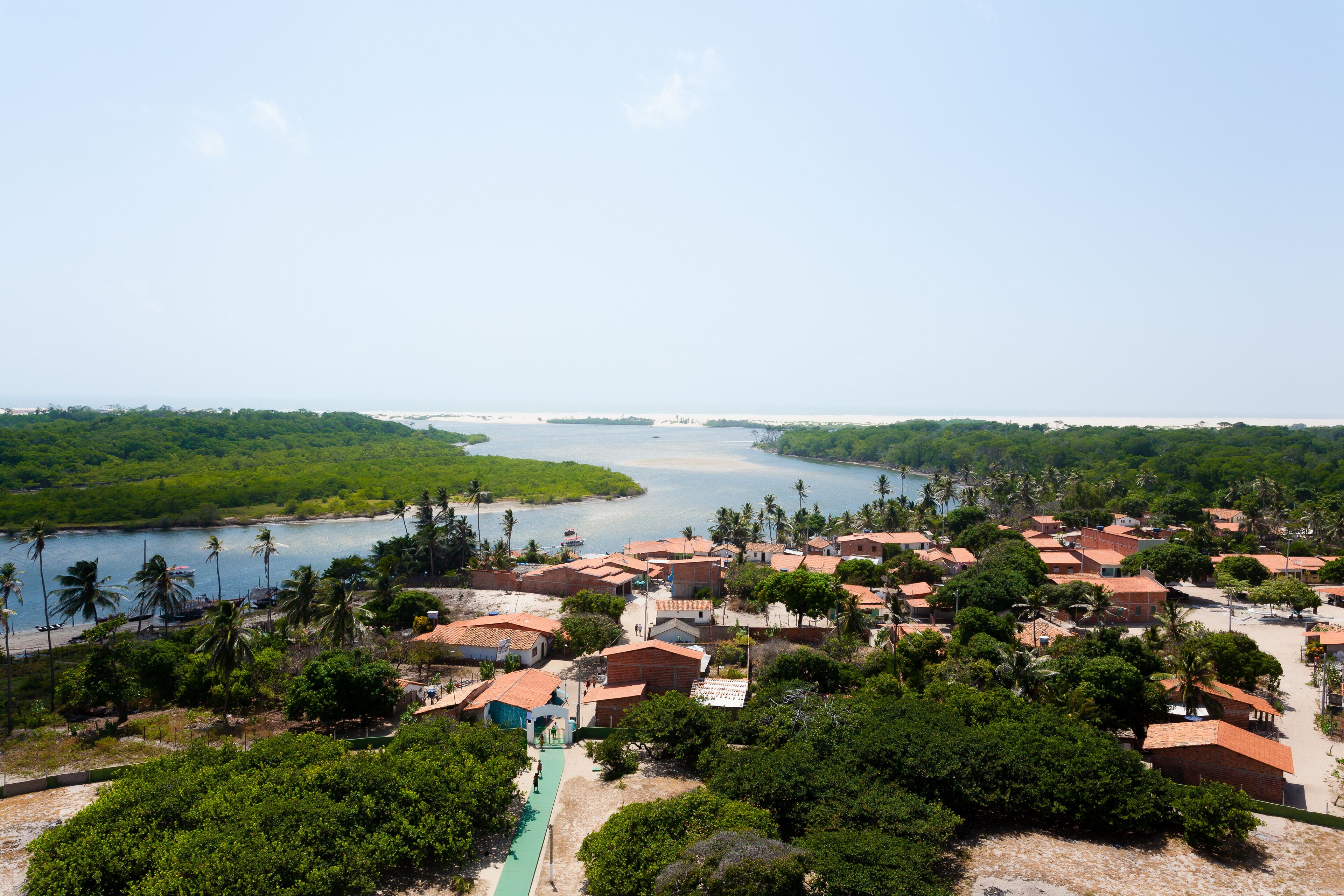 Preguica River view lighthouse, aerial view.