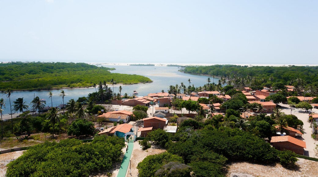 Preguica River view lighthouse, aerial view.