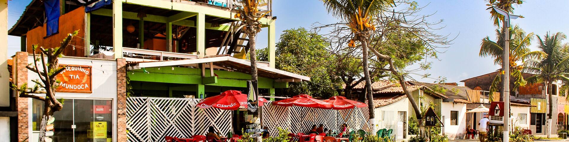 Facades of bars and restaurants on the coastal avenue in the city of Raposa, state of Maranhão, northeast Brazil