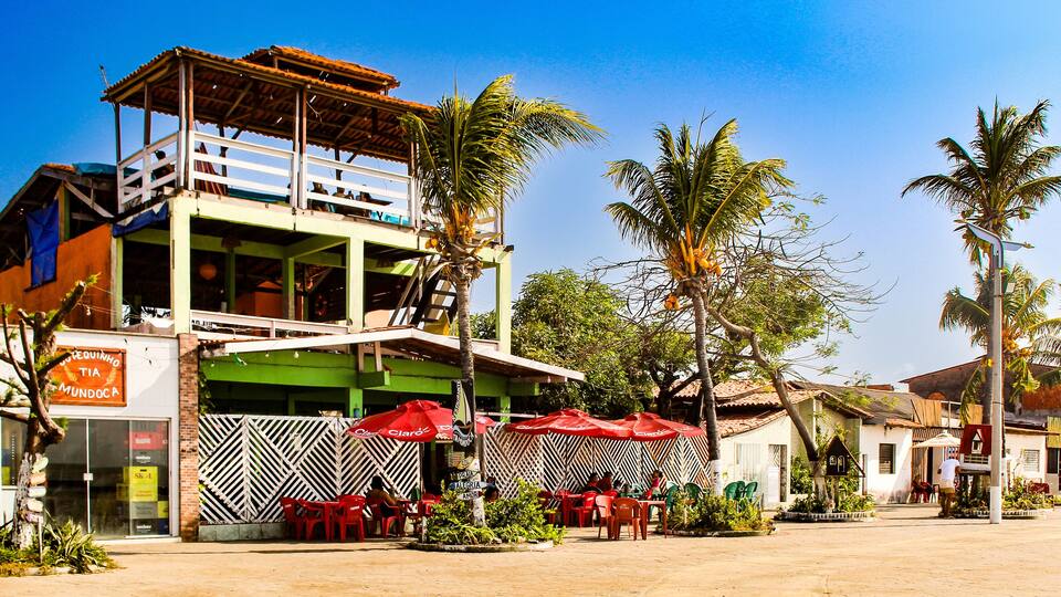 Facades of bars and restaurants on the coastal avenue in the city of Raposa, state of Maranhão, northeast Brazil