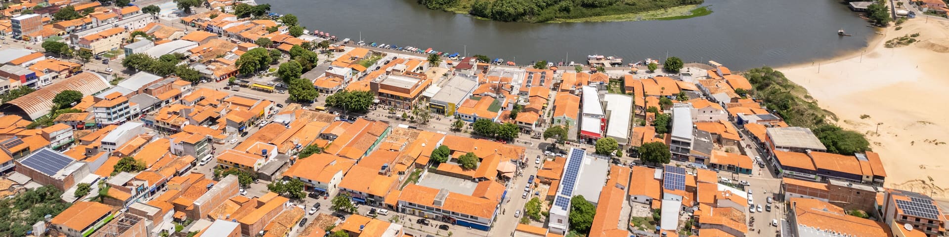 Preguica River seen from above near Barreirinhas, Lencois Maranhenses, Maranhao, Brazil.
