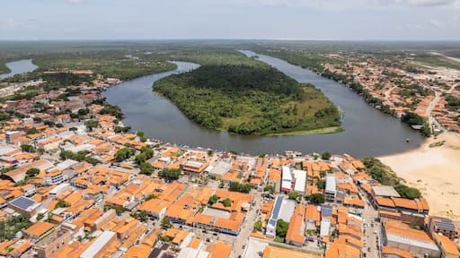 Preguica River seen from above near Barreirinhas, Lencois Maranhenses, Maranhao, Brazil.
