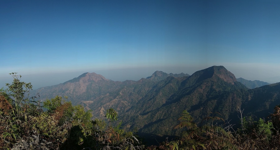 Beautiful of mountain view at morning from far away. this is a part of muria mountain in kudus, jepara and pati regency, central java indonesia