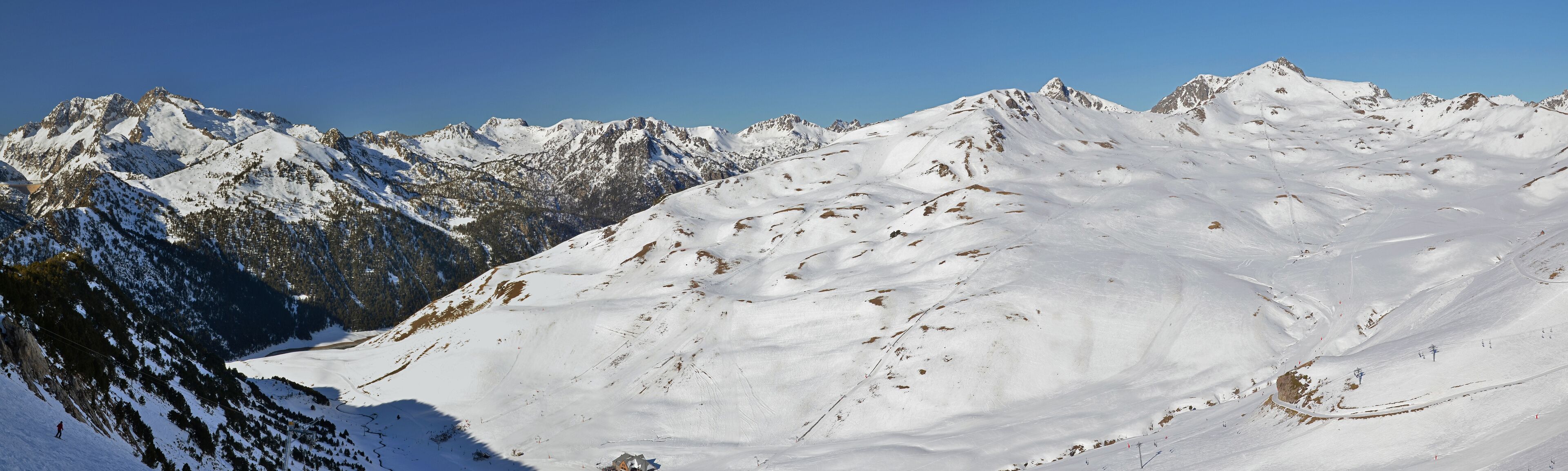 Panorama of Slopes of Saint Larry Soulan Ski resort and Neouviel