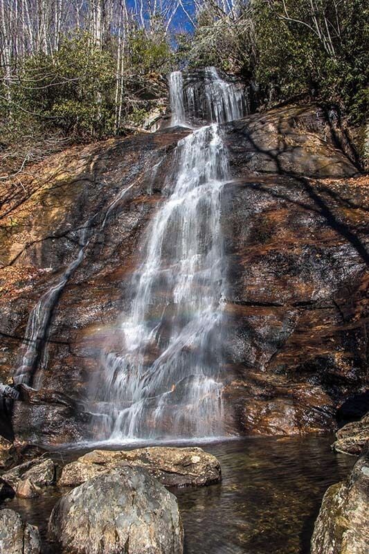 The remote Dill Falls of the Southern Pisgah National Forest.  View a video guide of the falls here:  https://www.hdcarolina.com/episode/dill-falls