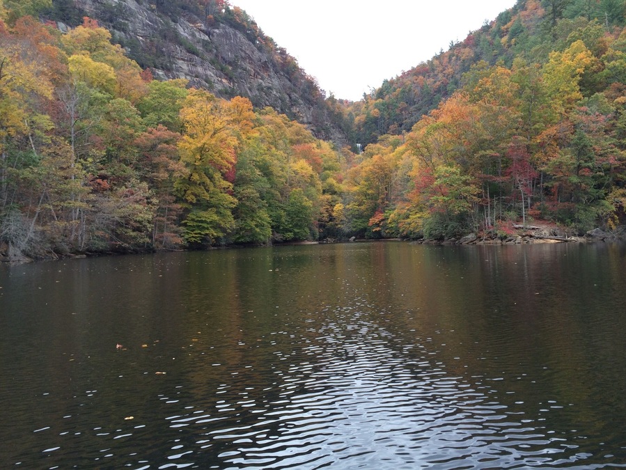 Bear Lake, in the Cashiers area of NC. Fall colors - and if you look very closely in the middle of the "V," you'll see a waterfall.
