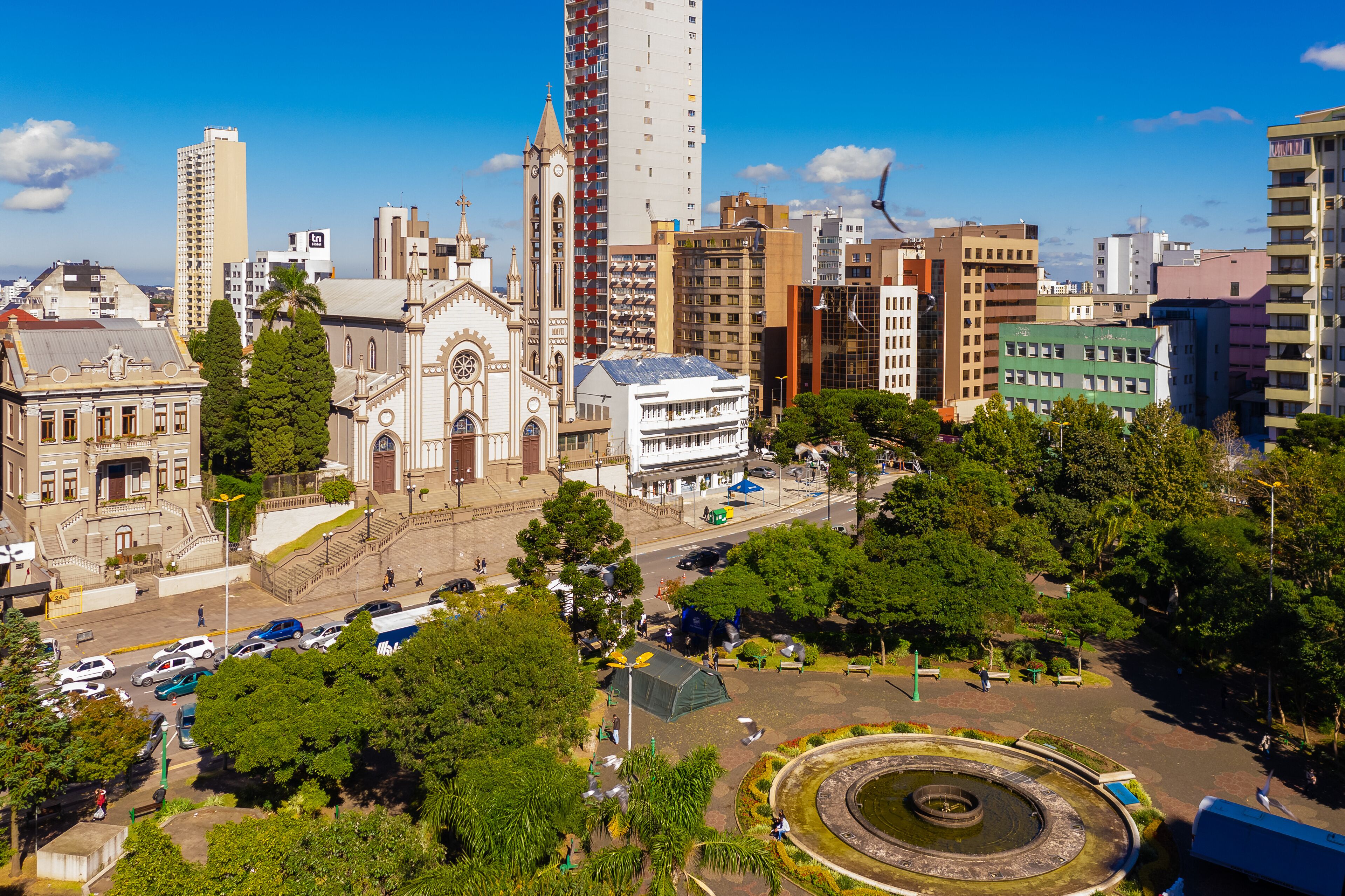 Caxias do Sul, RS, Brazil - MAI 08 of 2021 - Paróquia Santa Teresa D'Avila - Catedral It is a temple of the Catholic Church located in Praça Dante Alighieri, in the center of Caxias do Sul, in Brazil.