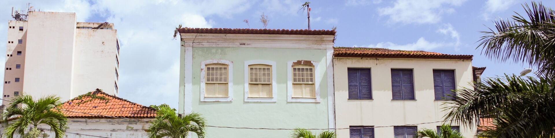 Facades of colonial buildings, in the historic center of São Luis, Maranhão, Brasil
