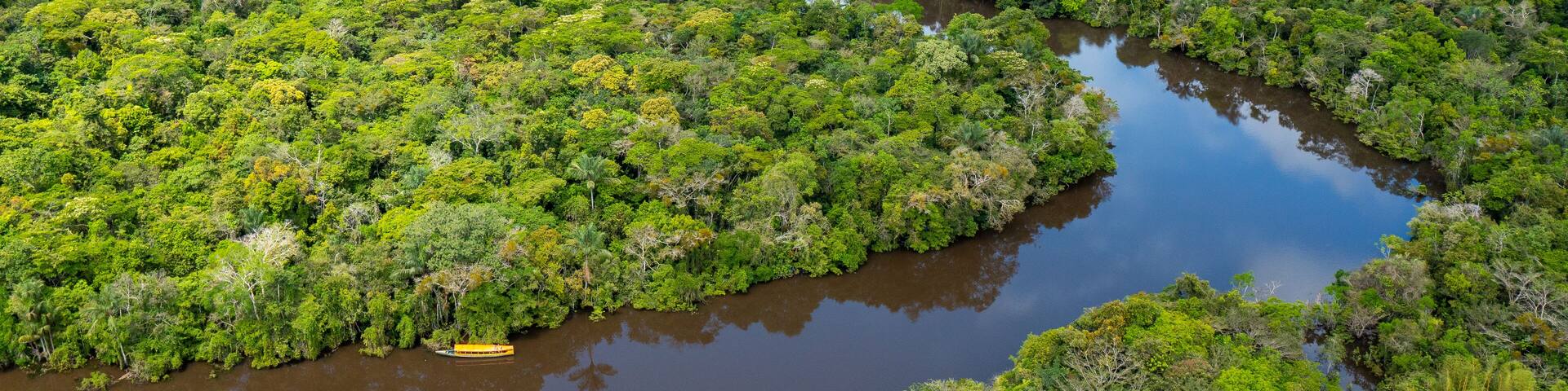 Peru. Aerial view of Rio Momon. Top View of Amazon Rainforest, near Iquitos, Peru. South America.