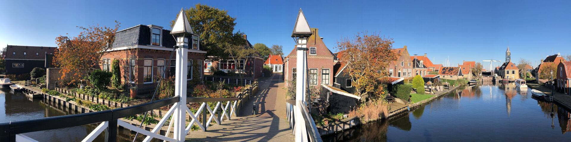 Panorama from a bridge over a canal in Hindeloopen