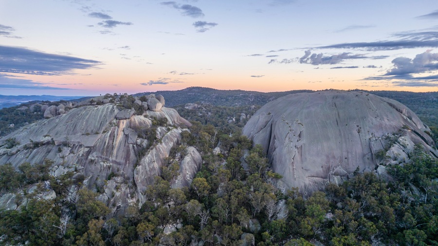 Aerial view of Girraween National Park with Granite Belt, Queensland, Australia.
