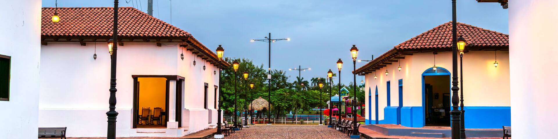 Replicas of Houses and Museums of Dario, Sandino, and Blanca Arauz at Paseo Xolotlan in Managua, Nicaragua