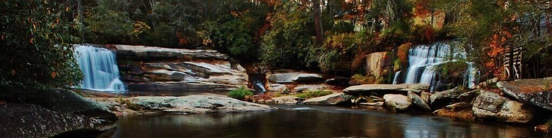 Both falls of Living Waters Ministry. I went thru the creek to get this shot. Well worth it! Take a lunch, sit next to the creek & take in the sounds and the magnificent beauty of this place! Just a short walk from the road will get you here! #roadtrip #waterlust #wanderlust #weekendgetaway #northcarolina