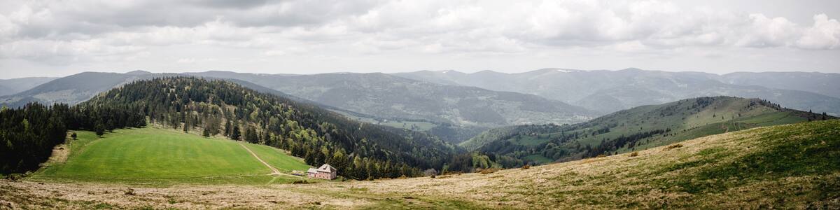 Panoramic view of Ballon des Vosges in Alsace, France.The Regional Natural Park Ballons des Vosges is the largest French Regional Park and covers a large territory : Alsace, Lorraine and Franche-Comté