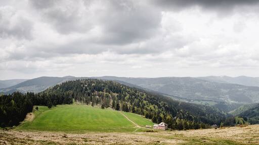 Panoramic view of Ballon des Vosges in Alsace, France.The Regional Natural Park Ballons des Vosges is the largest French Regional Park and covers a large territory : Alsace, Lorraine and Franche-Comté