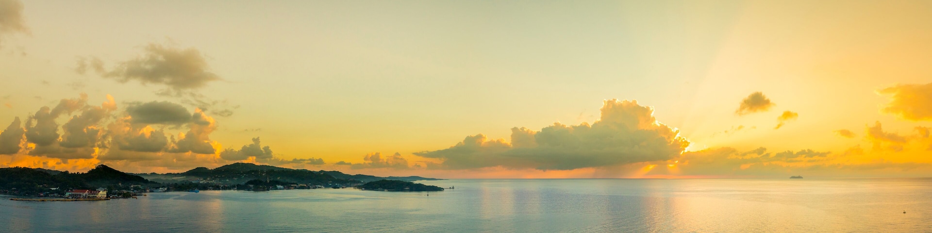 Panorama of Roatan, Honduras at sunrise, beautiful scenic