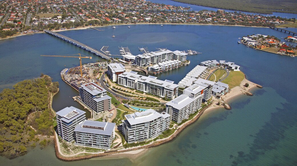 Aerial view of Ephraim Island with bridge over to Paradise Point, Gold Coast, Queensland, Australia