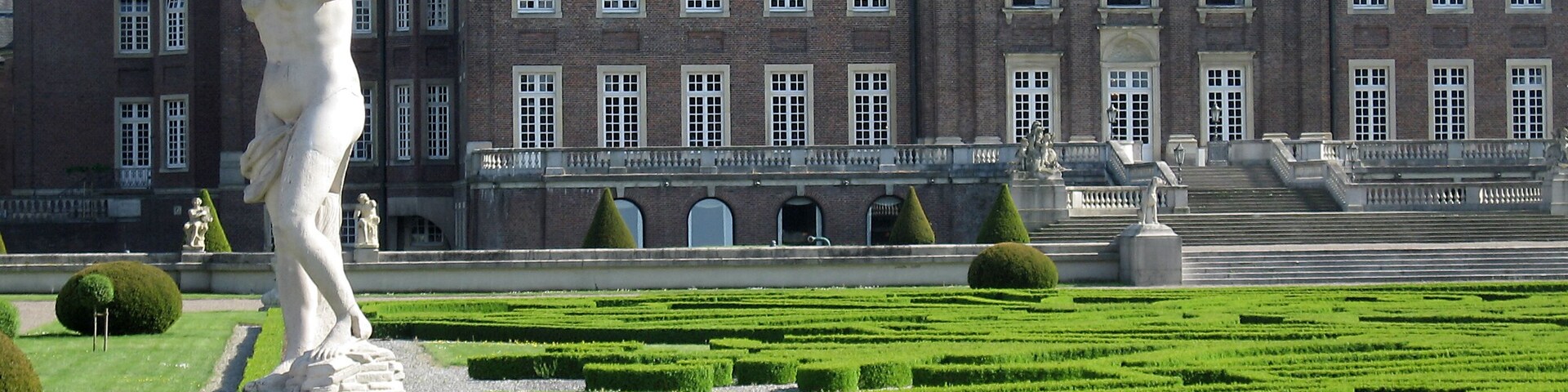 The Baroque parterre garden and sculpture of Venus in Schlosspark Nordkirchen. Schloss Nordkirchen is situated in Nordkirchen, Kreis Coesfeld, near Münster, Germany, and is the biggest castle in this part of Germany.