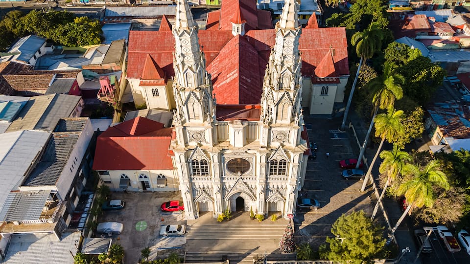 Beautiful aerial view of the City of San Salvador, capital of El Salvador - Its cathedrals and buildings