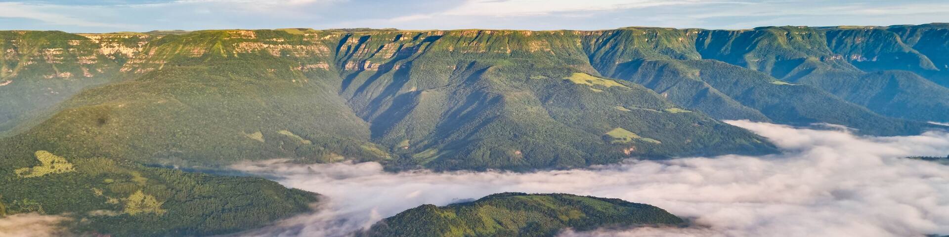 Sea of clouds and canyons in the background seen from the balloon ride in Praia Grande SC, Brazil