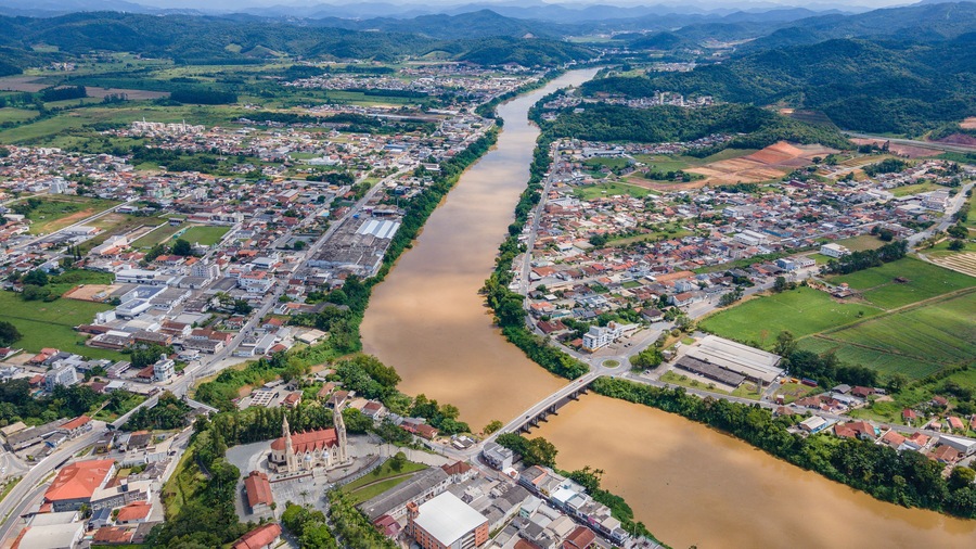 Panoramic aerial image of the city of Gaspar in Santa Catarina