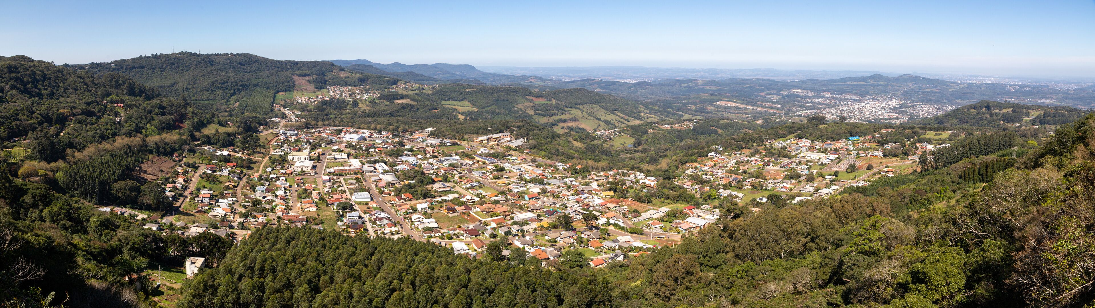 Panorama Aerial view of Morro Reuter and Dois Irmaos